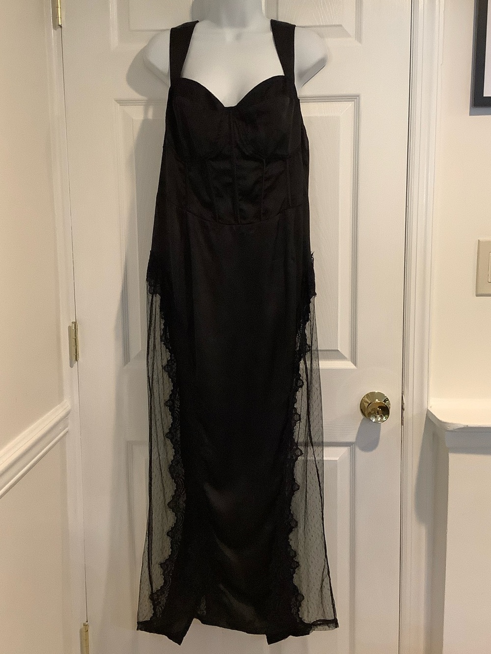NWT PRETTYLITTLETHING Black Lace Moody Whimsigoth Witchy Sexy SemiSheer Dress 16